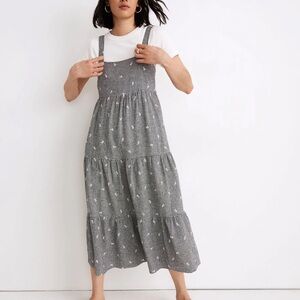 Madewell Embroidered Tiered Midi Dress in Gingham Check